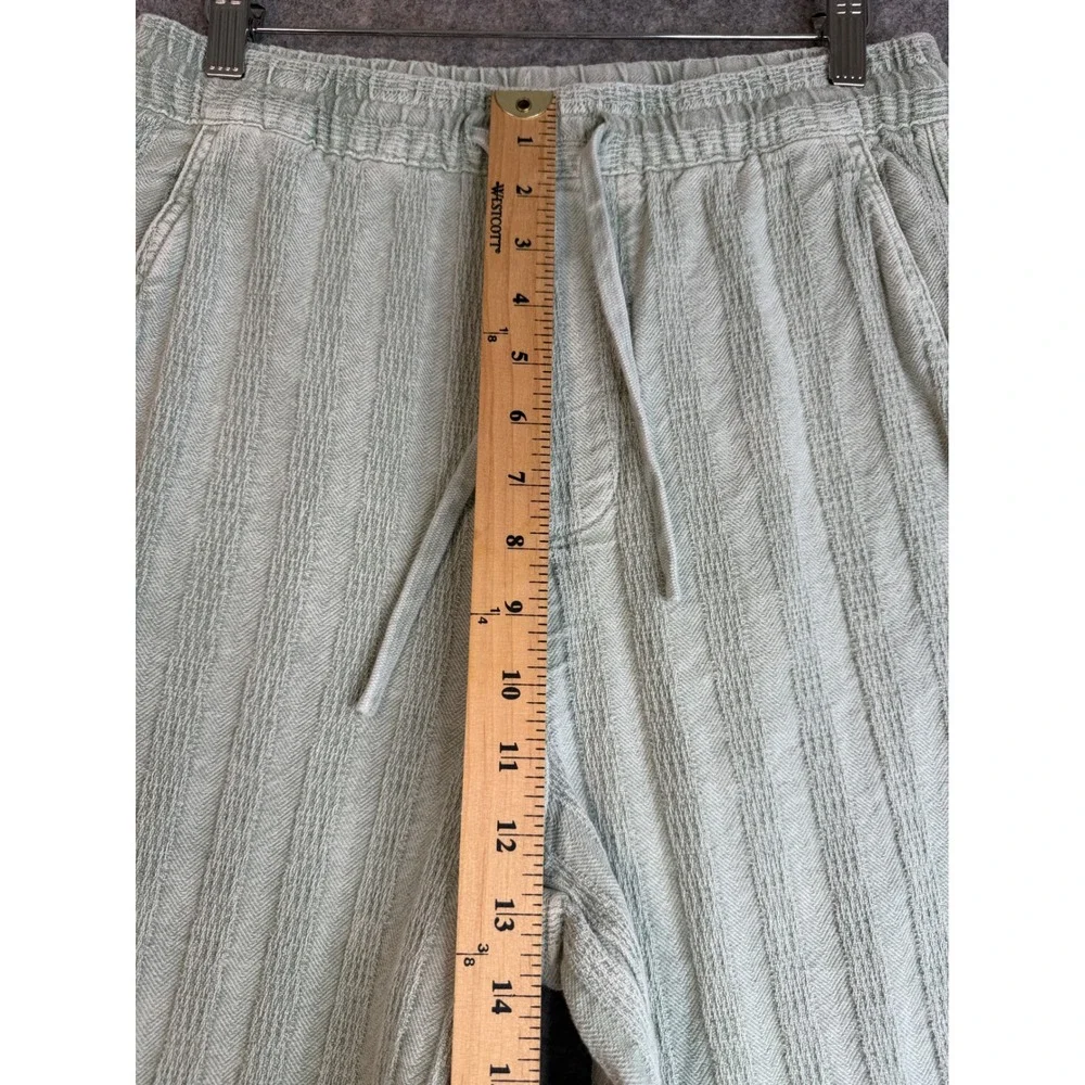 Zara Textured Cotton Wide Leg Pants Womens S Green Drawstring Pull On Coastal